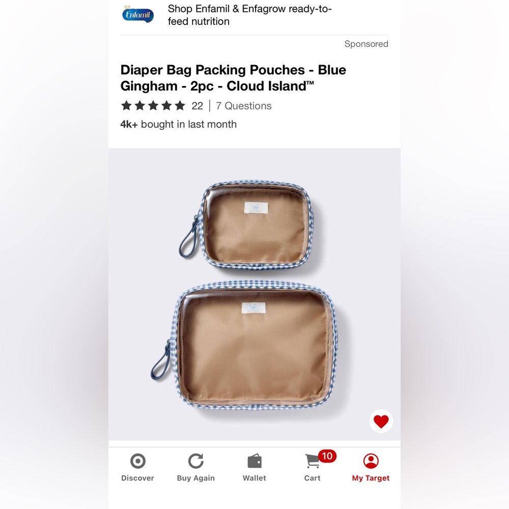 Cloud Island Diaper Organizer pouches (Blue Gingham)